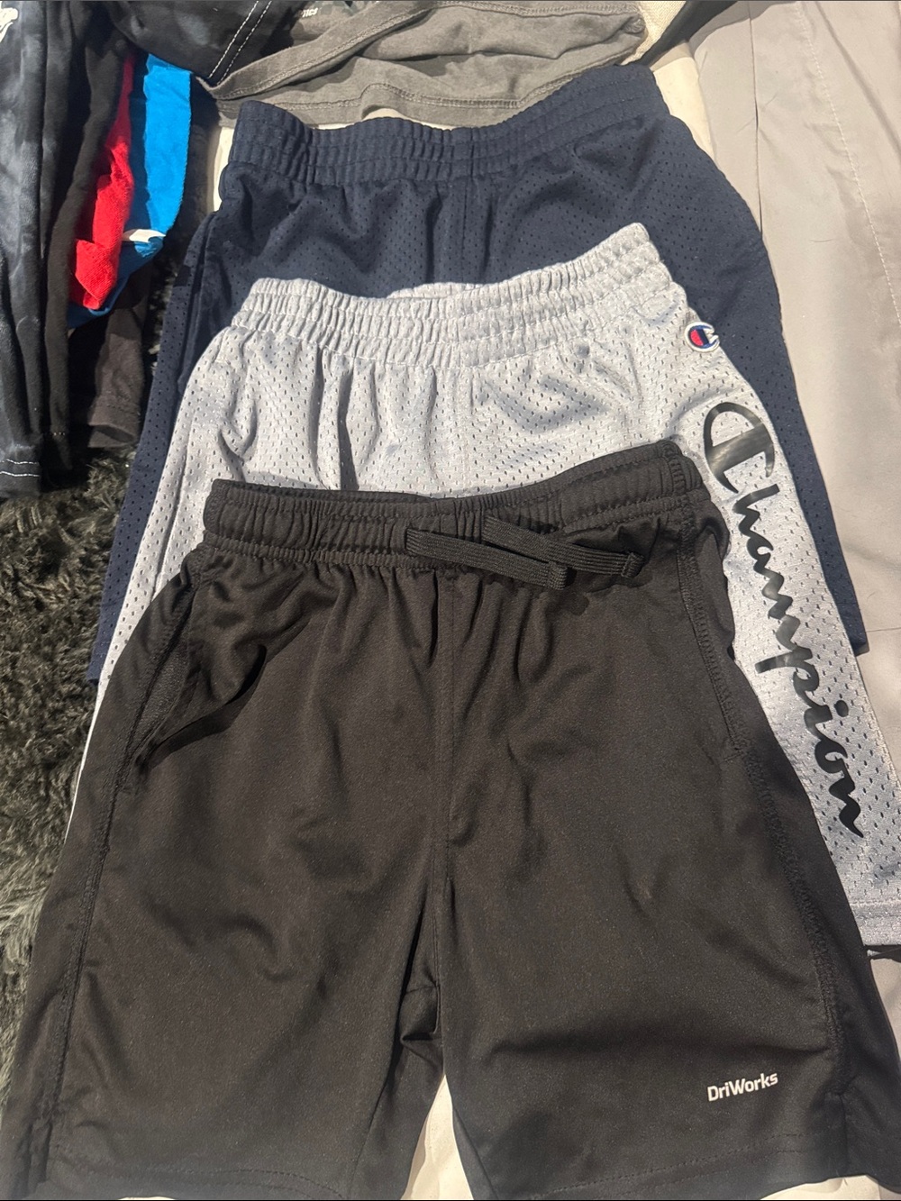Boys' Size 6-7, 3-Pack Athletic Shorts - Black, Gray & Navy
